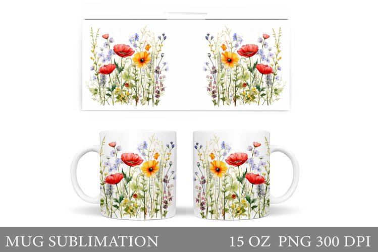 Flowers Mug Sublimation. Wildflowers Mug Wrap Design