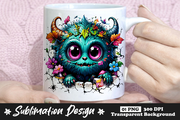 Floral Horned Monster Clipart Sublimation PNG