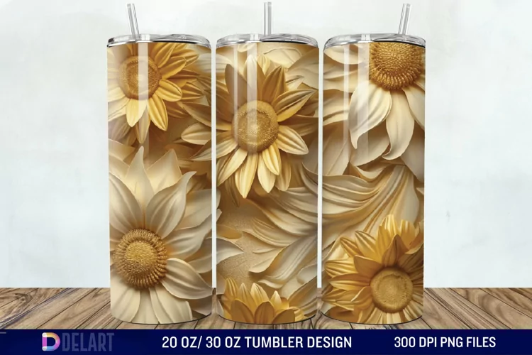 3d Sunflower floral Tumbler Wrap