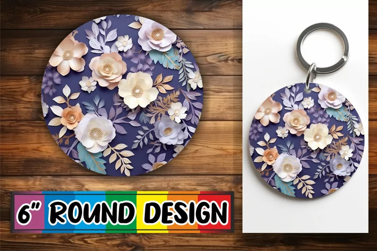 Round 3D Flower Embroidery Sublimation - Keychain Art