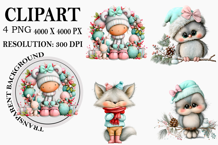 Whimsical Woodland Christmas Clipart Watercolor PNG example image 1