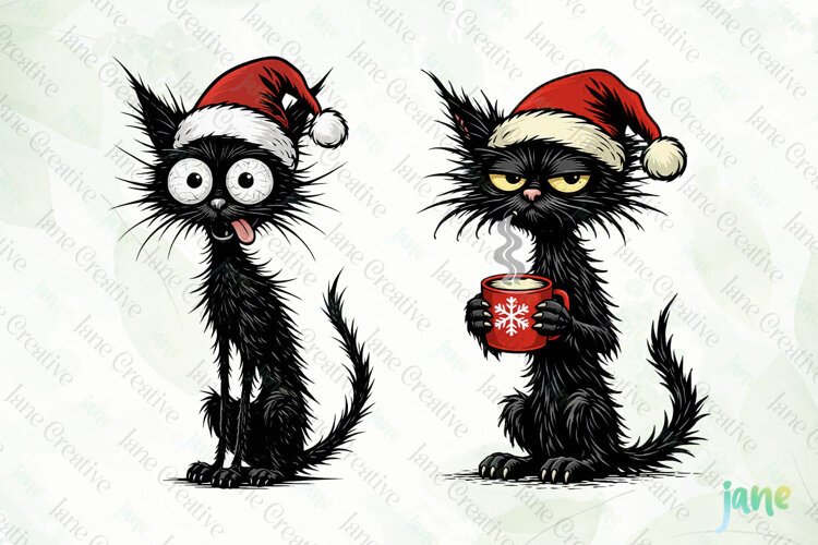 Funny Christmas Cat Clipart example image 1