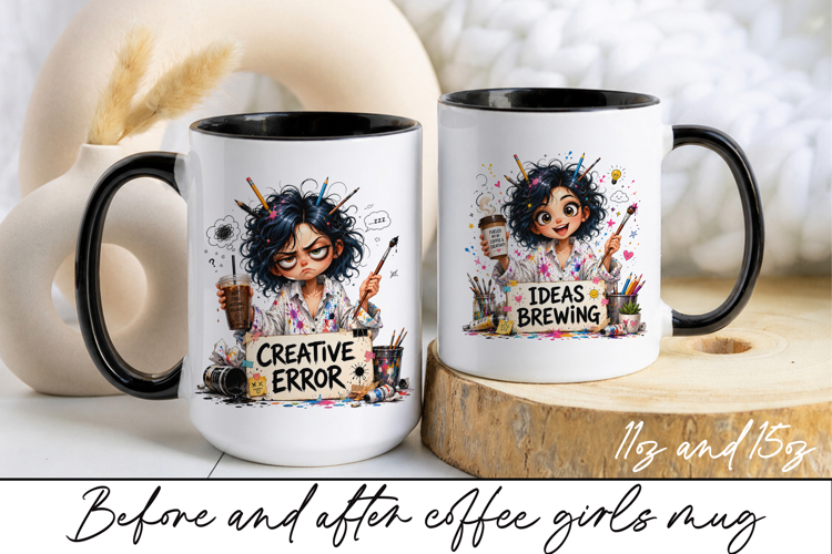 Before and After Coffee Girl Mug Wrap Sublimation