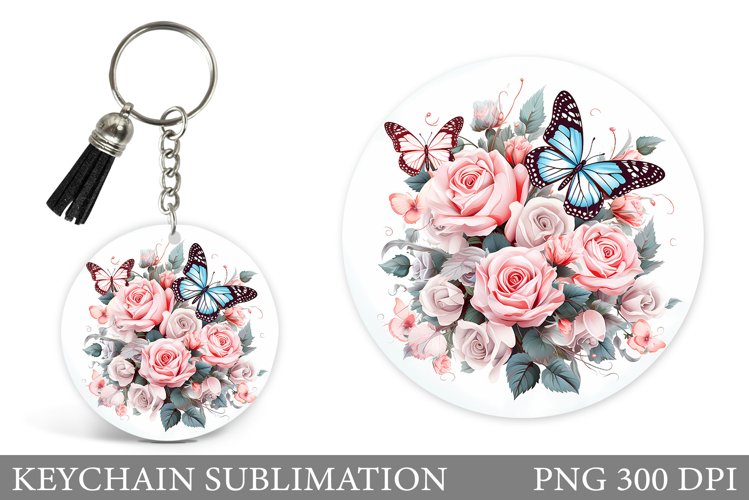 Butterfly Keychain Design. Flowers Keychain Template example image 1