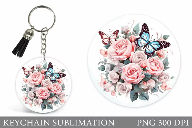 Butterfly Keychain Design. Flowers Keychain Template