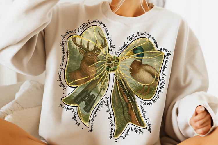 Coquette Hunting Camo Bow Sublimation, Hunting season PNG