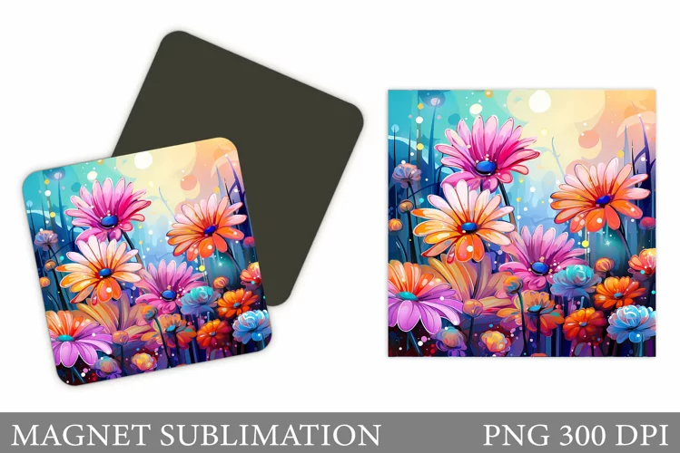 Flowers Square Magnet. Flowers Magnet Sublimation