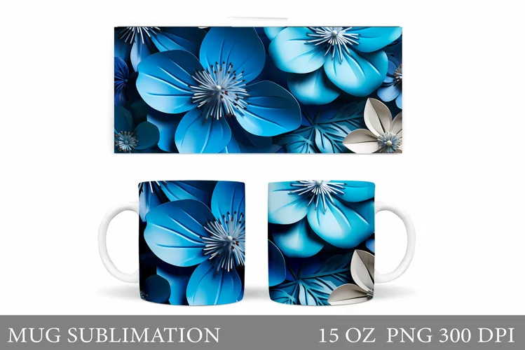 3D Flowers Mug Sublimation. Flowers Mug Wrap Design