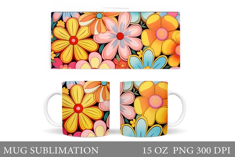 Flowers Mug Sublimation. Flowers Mug Wrap Design