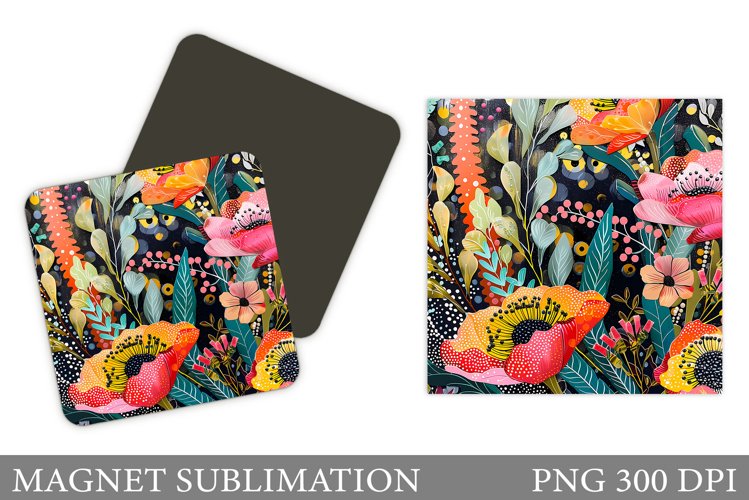 Flowers Square Magnet. Flowers Magnet Sublimation example image 1