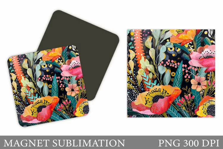 Flowers Square Magnet. Flowers Magnet Sublimation