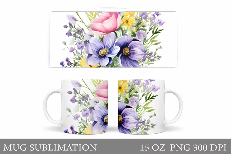 Flowers Mug Wrap Design. Flowers Mug Sublimation