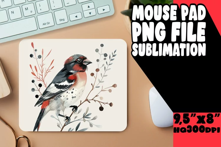 Mouse Pad with Spring Birds Watercolor Art