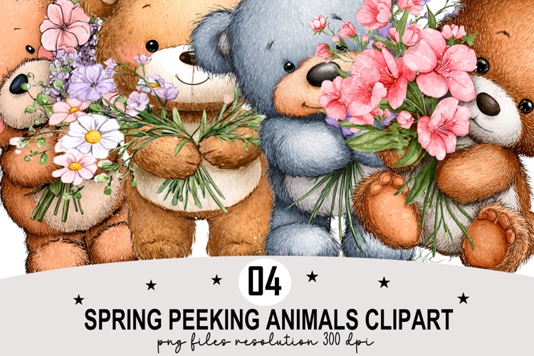 Whimsical Spring Peeking Animals Clipart Watercolor png