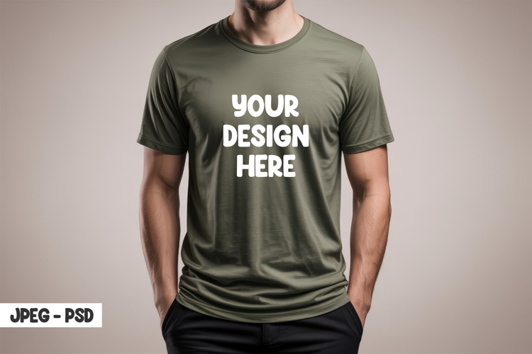 Olive T-Shirt Mockup PSD on Model