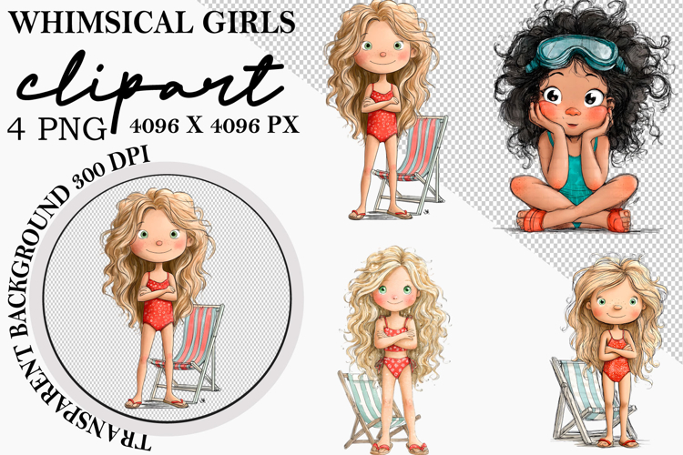 Whimsical Summer Girl Clipart Watercolor Png