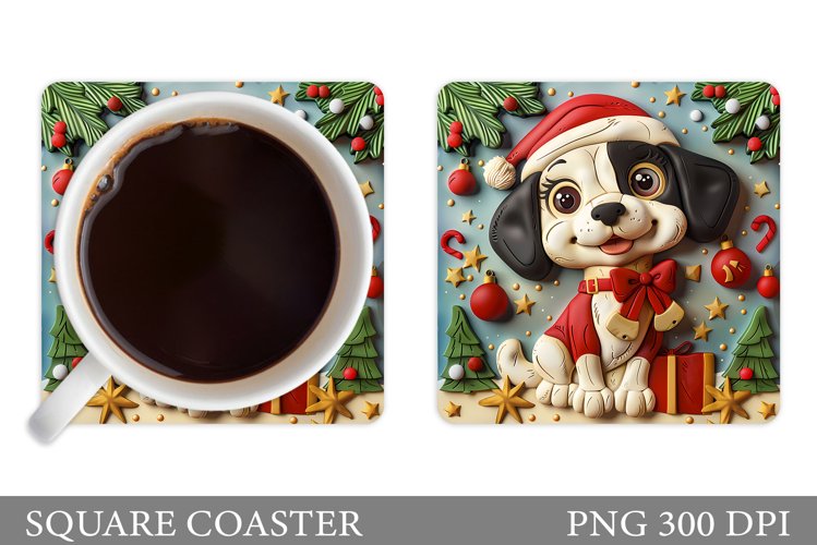 3D Dog Coaster Design. Christmas Dog Coaster Sublimation example image 1