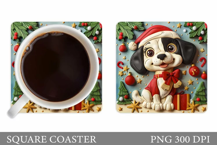 3D Dog Coaster Design. Christmas Dog Coaster Sublimation
