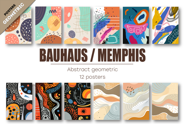 Abstract geometric Bauhaus, Memphis. 12 Posters.