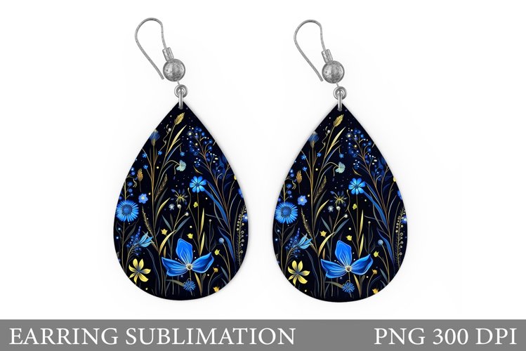 Flowers Earring Sublimation. Flowers Teardrop Earring example image 1