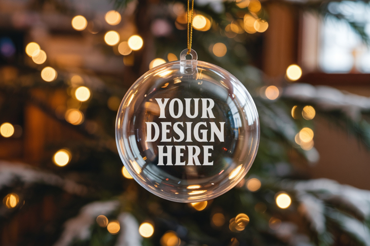 Acrylic Christmas Ornament Mockups | Clear Round Holiday