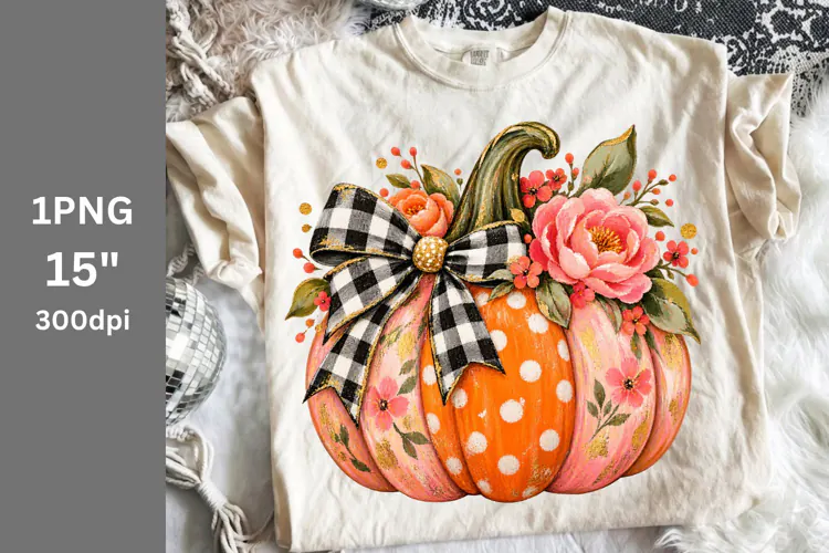 Fall PNG, Floral Pumpkin PNG, Pumpkin PNG