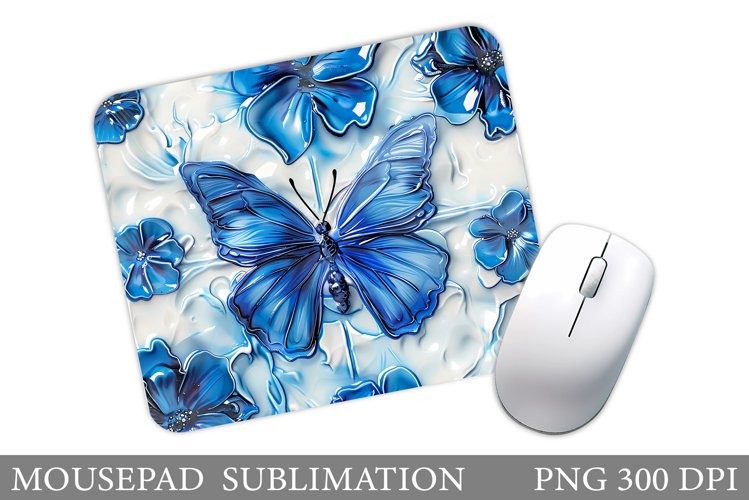 Butterfly Mouse Pad - 8.3x10.3 Inch Blue & Black Aesthetic Desk Mat