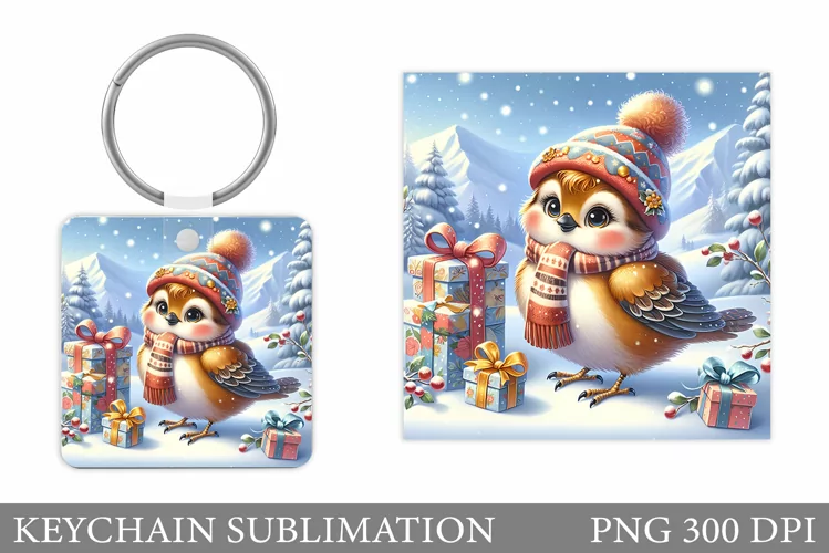 Christmas Bird Keychain. Christmas Keychain Sublimation