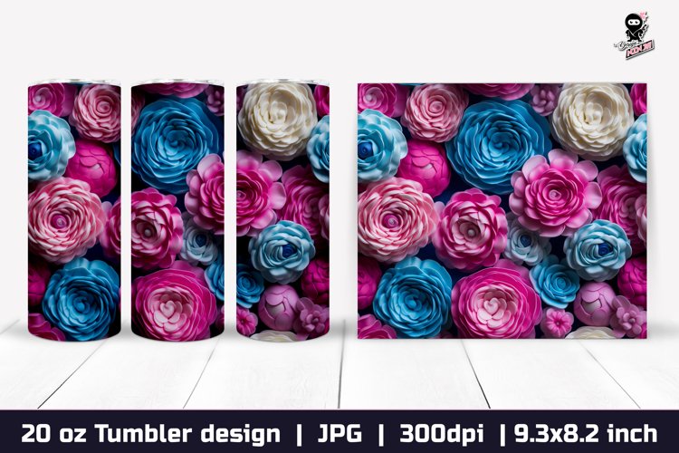 3d Flowers Tumbler, Roses Tumbler Sublimation Wrap example image 1