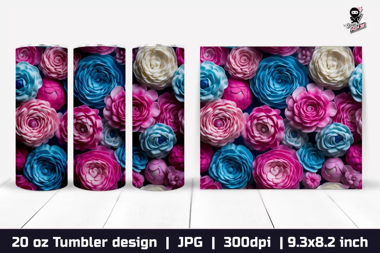 3d Flowers Tumbler, Roses Tumbler Sublimation Wrap
