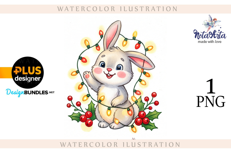 Christmas Bunny in Watercolor Style