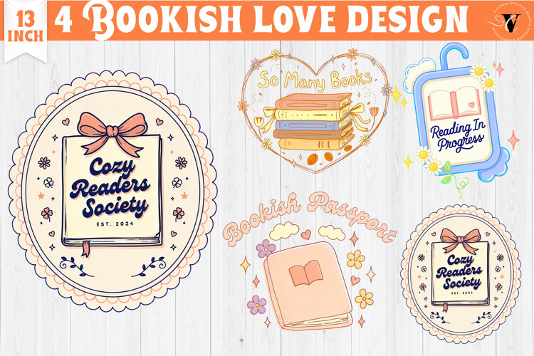 Bookish Sublimation designs | Cute Reading Book Lover png example image 1