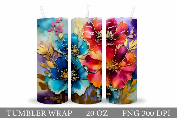 Flowers Tumbler Design. Shimmer Flowers Tumbler Sublimation