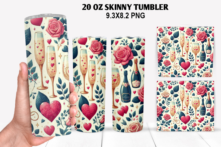 Valentine Skinny Tumbler 20oz Wrap Design, Valentine Tumbler