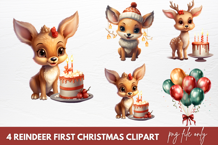 Reindeer First Christmas Clipart Sublimation