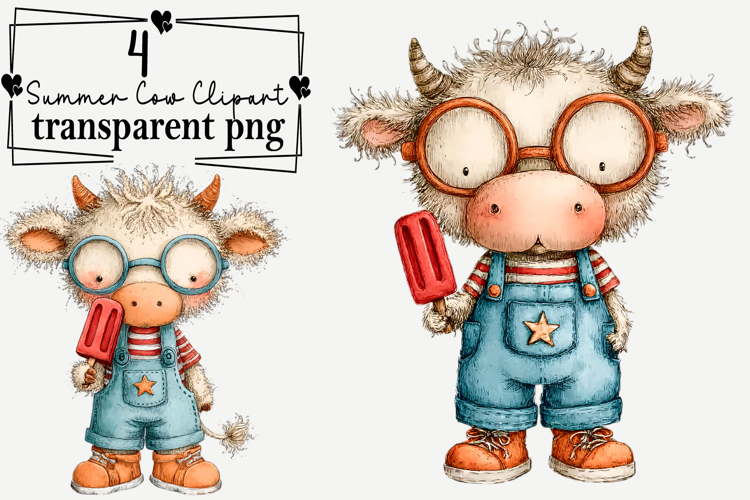 Watercolor Summer Cow Clipart Watercolor PNG example image 1