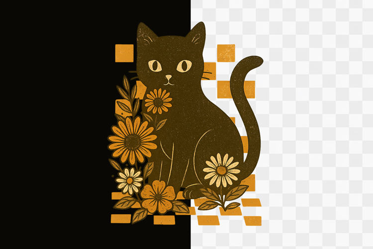 Retro Black Cat Fall Halloween PNG Design Sublimation