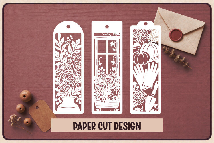 3 Autumn Paper Cut Bookmarks SVG example image 1