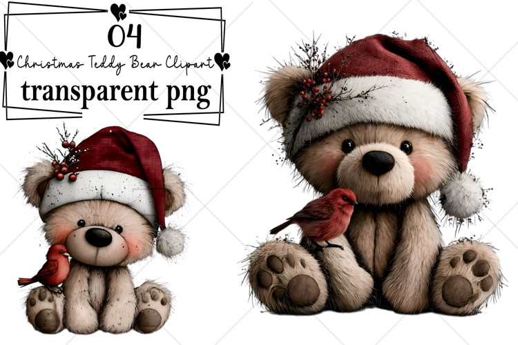 Whimsical Christmas Teddy Bear Clipart Watercolor PNG