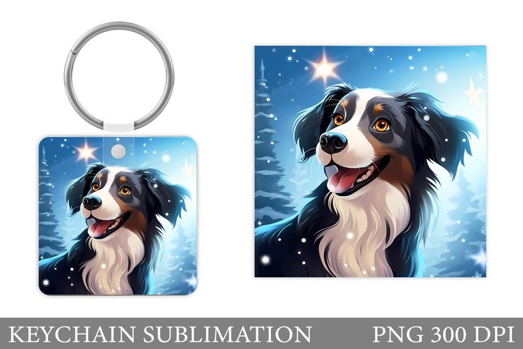 Winter Dog Keychain Sublimation. Dog Square Keychain Design example image 1