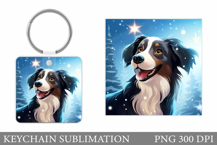 Winter Dog Keychain Sublimation. Dog Square Keychain Design