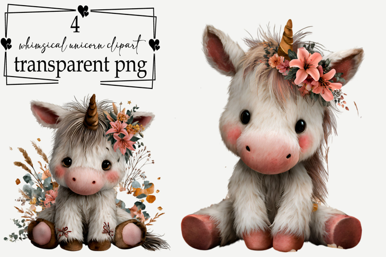 Whimsical Unicorn Clipart Watercolor PNG