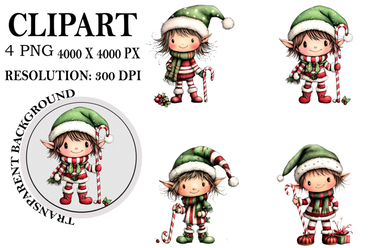 Christmas Elf Clipart, Funny Elf Clip Art Watercolor PNG example image 1