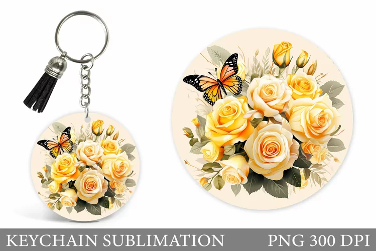 Butterfly Keychain Design. Flowers Keychain Sublimation