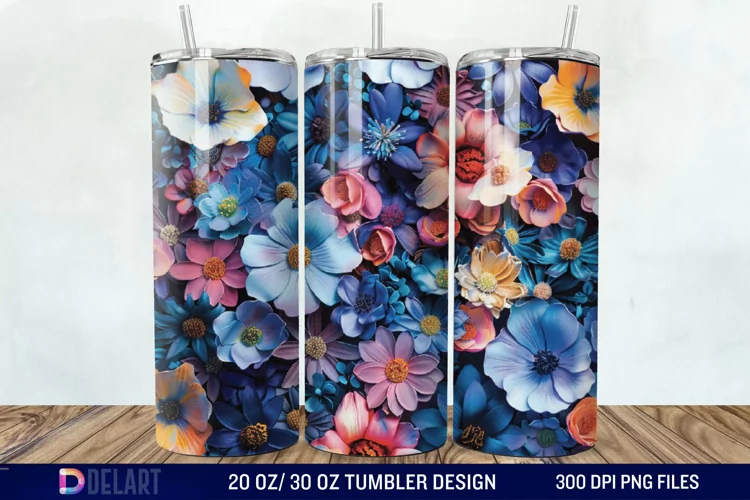 3D Painted Flower Tumbler Wrap