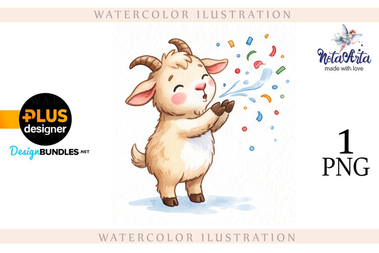 Christmas Goat in Watercolor Style example image 1