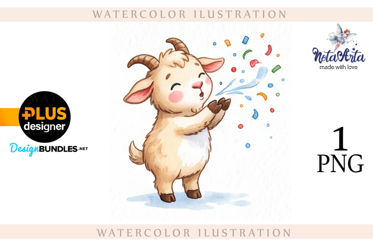 Christmas Goat in Watercolor Style