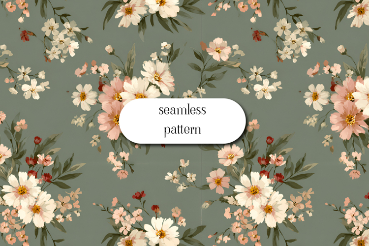 Soft Floral Seamless Pattern Sage Green Vintage Style