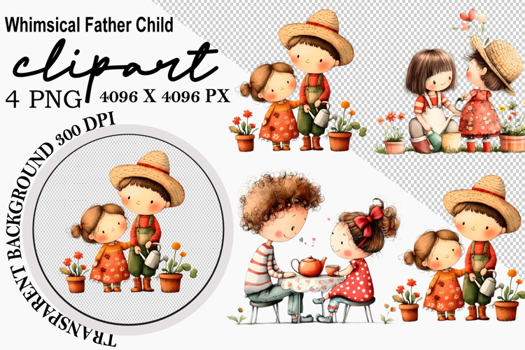 Whimsical Father Child Clipart png Watercolor png