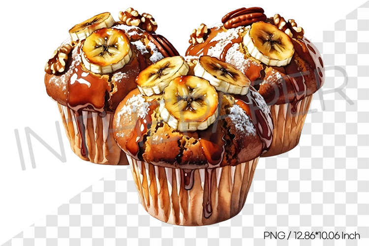 Banana Muffins PNG Clipart Watercolor Dessert Illustration